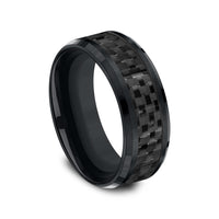 The Hamilton Men's Wedding Band in Black Cobalt and Black Carbon Fiber - 8mm Width by Forge