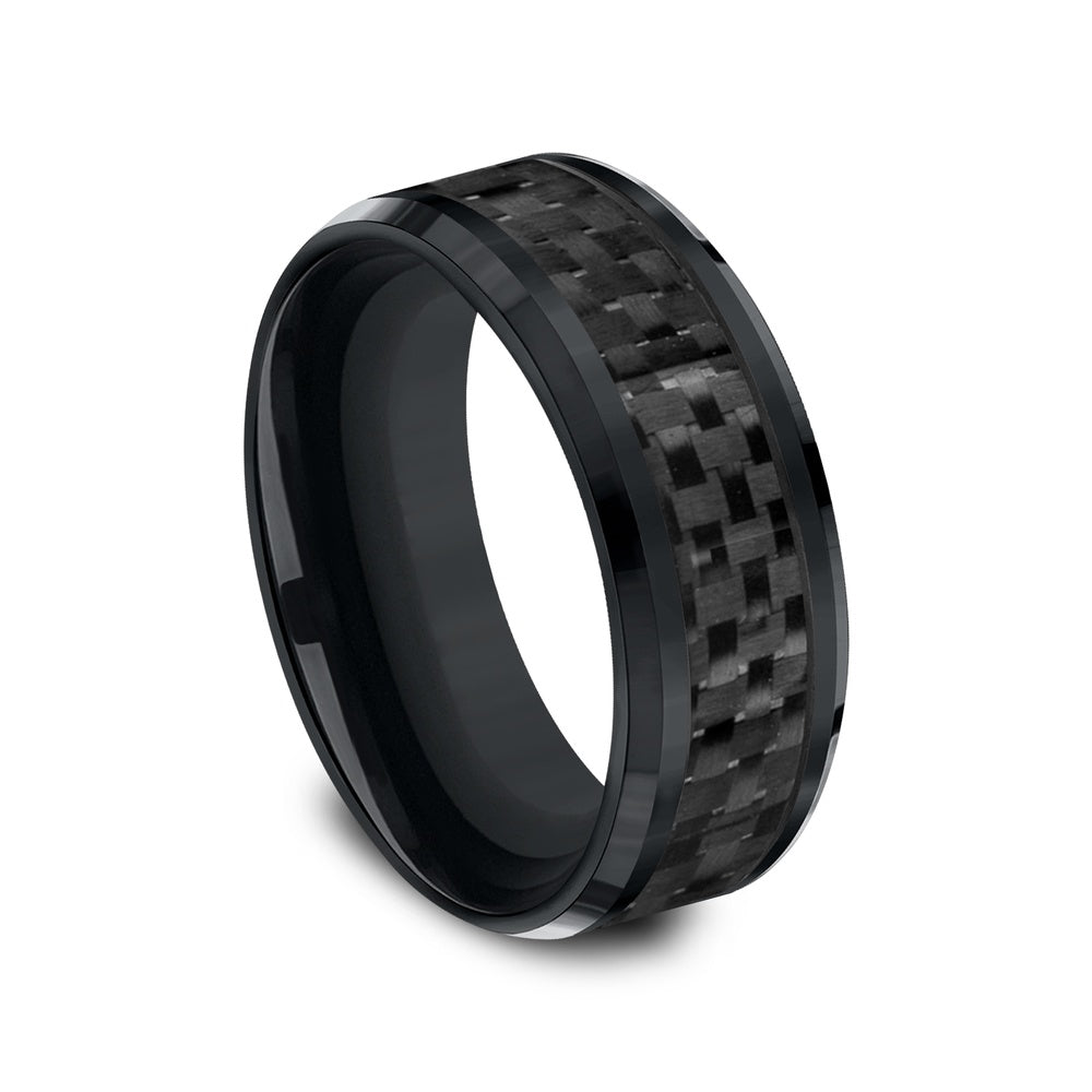 The Hamilton Men's Wedding Band in Black Cobalt and Black Carbon Fiber - 8mm Width by Forge