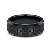 The Hamilton Men's Wedding Band in Black Cobalt and Black Carbon Fiber - 8mm Width by Forge