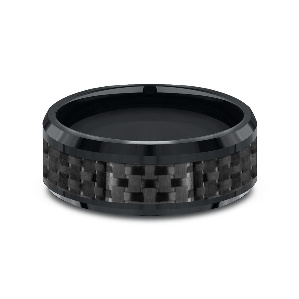 The Hamilton Men's Wedding Band in Black Cobalt and Black Carbon Fiber - 8mm Width by Forge