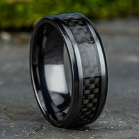 The Hamilton Men's Wedding Band in Black Cobalt and Black Carbon Fiber - 8mm Width by Forge