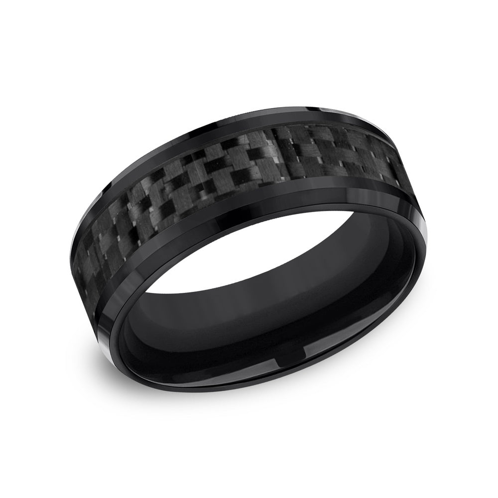 The Hamilton Men's Wedding Band in Black Titanium and Black Carbon Fiber - 8mm Width by Forge
