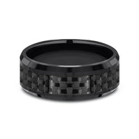 The Hamilton Men's Wedding Band in Black Titanium and Black Carbon Fiber - 8mm Width by Forge