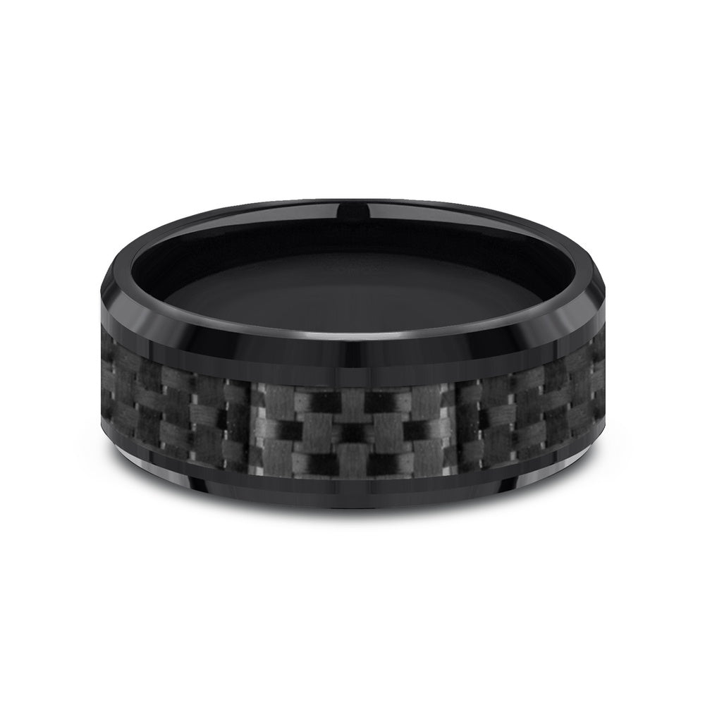 The Hamilton Men's Wedding Band in Black Titanium and Black Carbon Fiber - 8mm Width by Forge