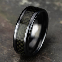The Hamilton Men's Wedding Band in Black Titanium and Black Carbon Fiber - 8mm Width by Forge