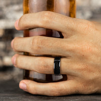 The Hamilton Men's Wedding Band in Black Titanium and Black Carbon Fiber - 8mm Width by Forge