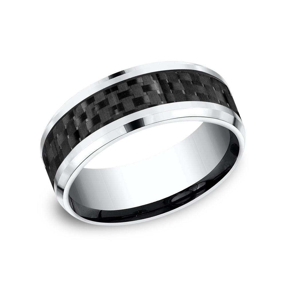 The Hamilton Men's Wedding Band in White Cobalt and Black Carbon Fiber - 8mm Width by Forge