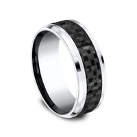 The Hamilton Men's Wedding Band in White Cobalt and Black Carbon Fiber - 8mm Width by Forge