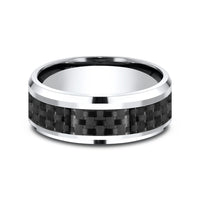 The Hamilton Men's Wedding Band in White Cobalt and Black Carbon Fiber - 8mm Width by Forge