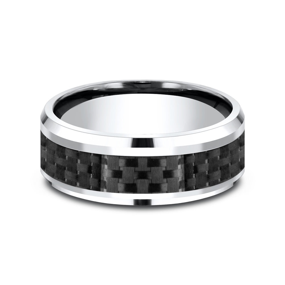 The Hamilton Men's Wedding Band in White Cobalt and Black Carbon Fiber - 8mm Width by Forge