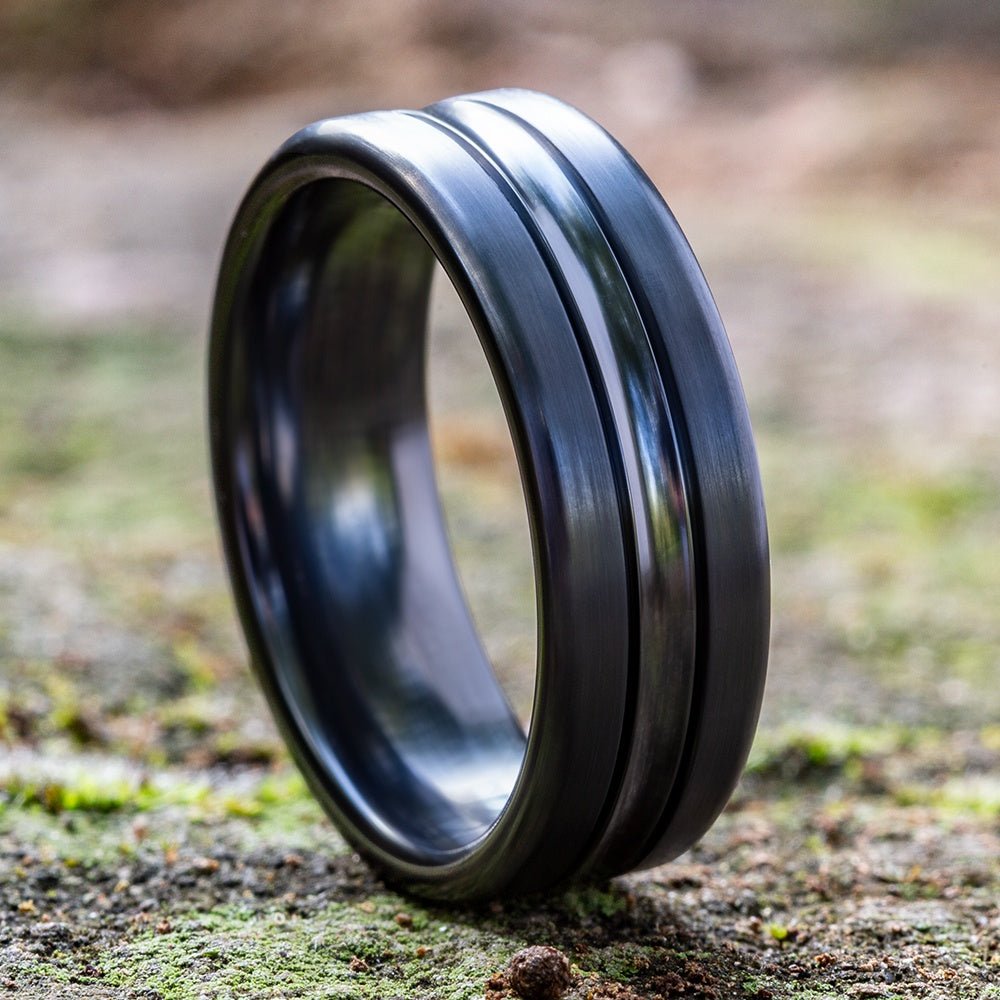 The Harrison Men's Wedding Band in Black Titanium - 7.5mm Width by Forge