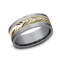 The Harvest Men's Wedding Band in Grey Tantalum and 14K Yellow Gold - 8mm Width by Ammara Stone