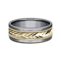 The Harvest Men's Wedding Band in Grey Tantalum and 14K Yellow Gold - 8mm Width by Ammara Stone