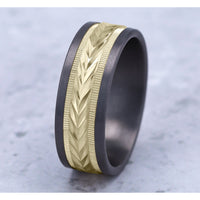 The Harvest Men's Wedding Band in Grey Tantalum and 14K Yellow Gold - 8mm Width by Ammara Stone