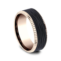 The Havoc Men's Wedding Band in 14K Rose Gold and Forged Carbon Fiber - 8mm Width by Ammara Stone