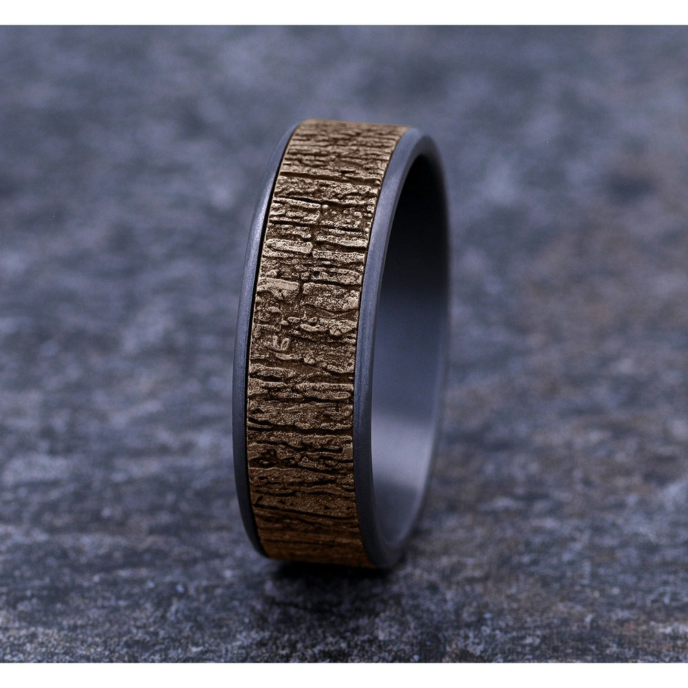 The Hazel Men's Wedding Band in Grey Tantalum and 14K Rose Gold - 7.5mm Width by Brook and Branch
