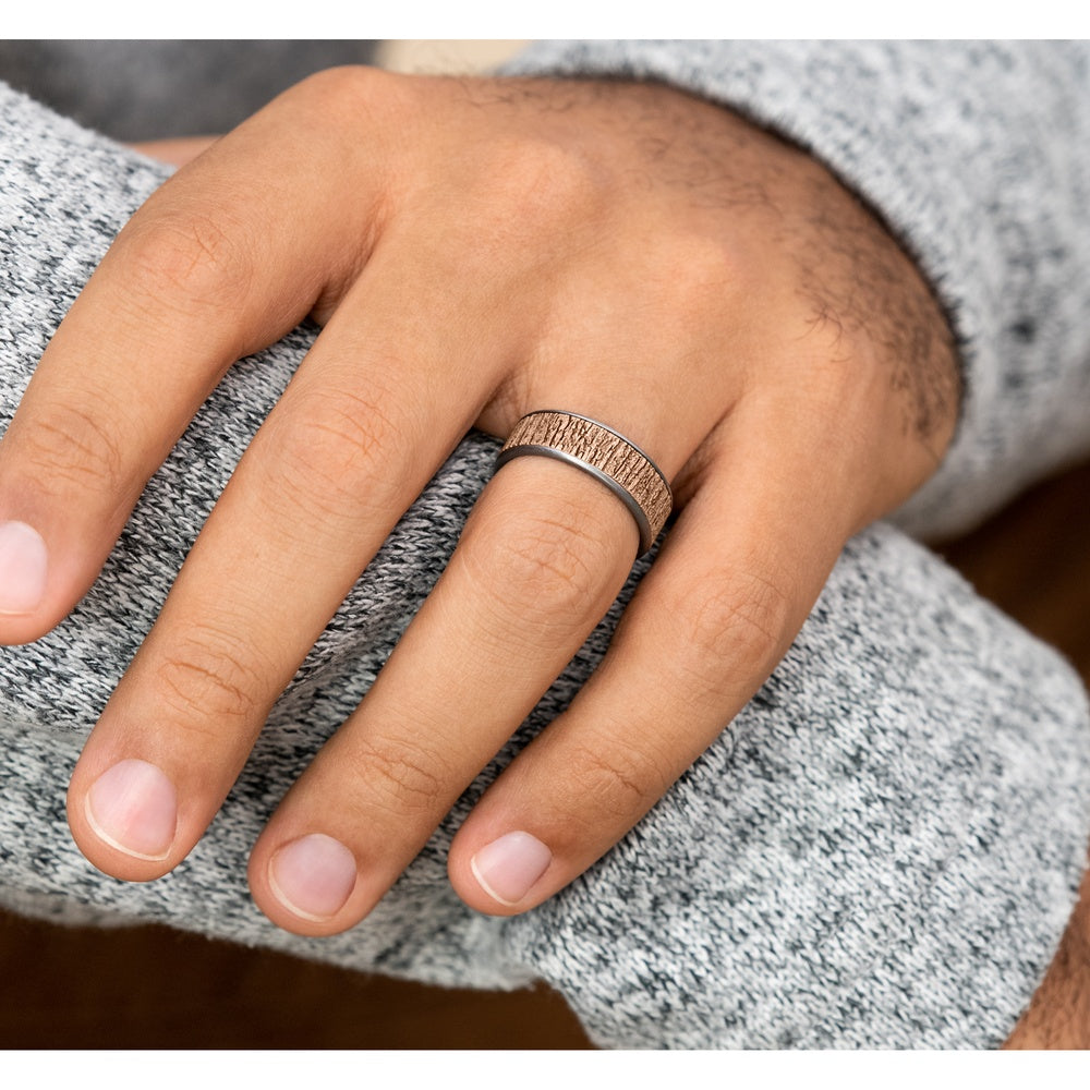 The Hazel Men's Wedding Band in Grey Tantalum and 14K Rose Gold - 7.5mm Width by Brook and Branch