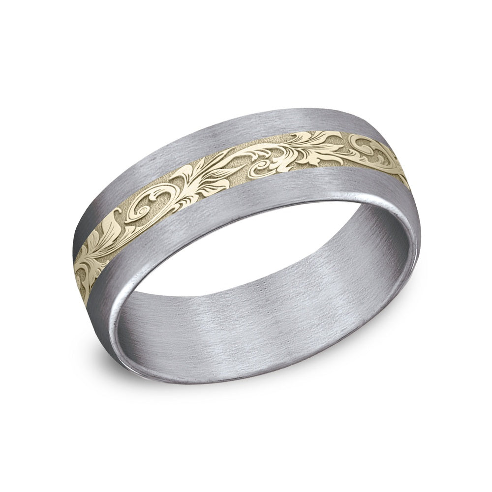 The Heir Men's Wedding Band in Grey Tantalum and 14K Yellow Gold - 7.5mm Width by Ammara Stone