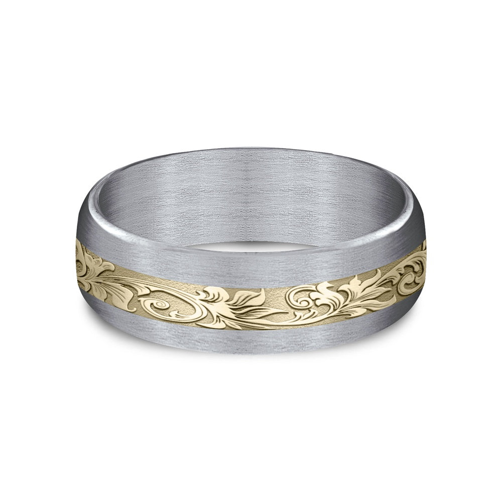 The Heir Men's Wedding Band in Grey Tantalum and 14K Yellow Gold - 7.5mm Width by Ammara Stone