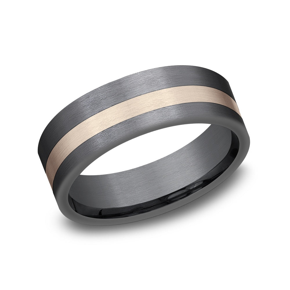 The Hero Men's Wedding Band in Tantalum and 14K Rose Gold - 7mm by Ammara Stone