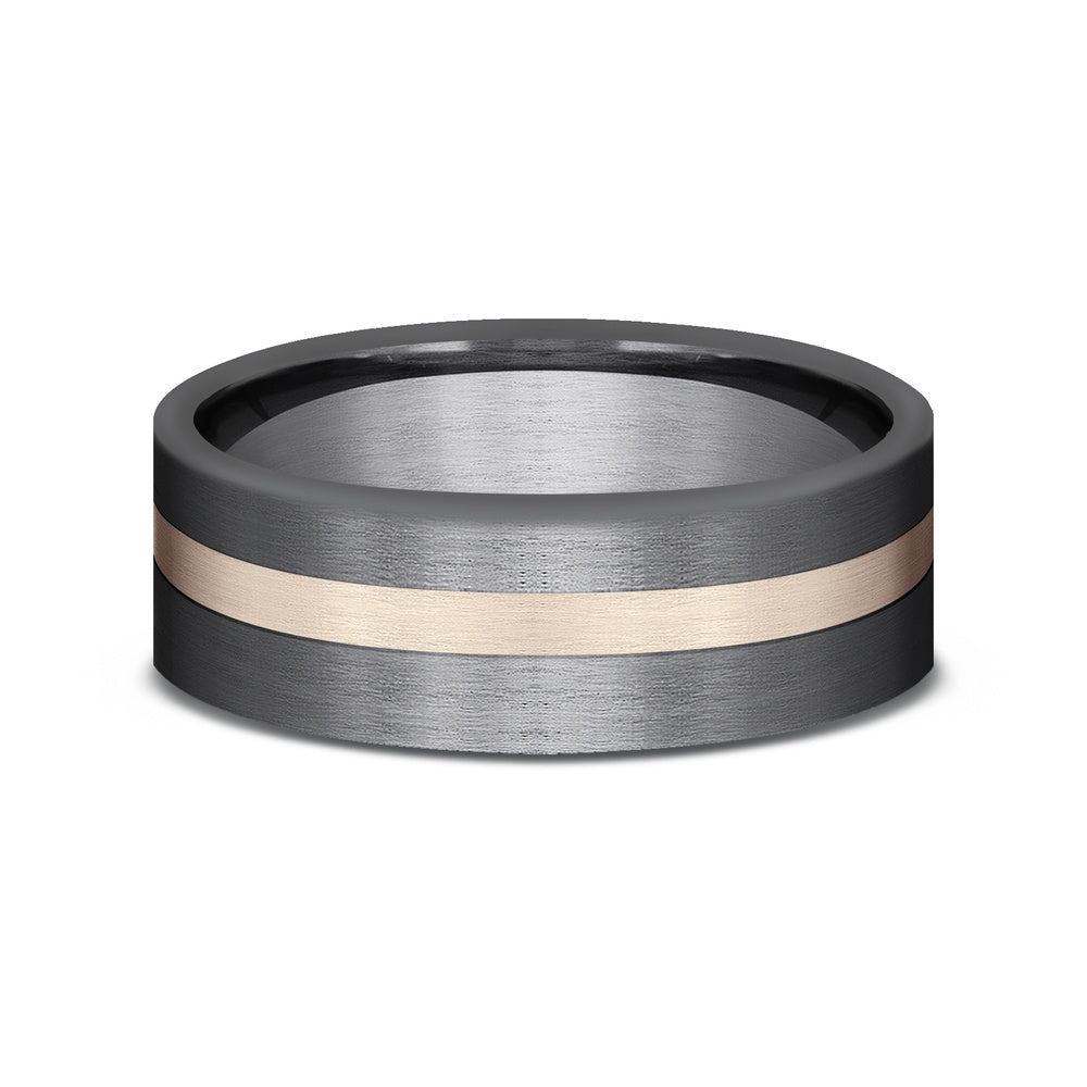 The Hero Men's Wedding Band in Tantalum and 14K Rose Gold - 7mm by Ammara Stone