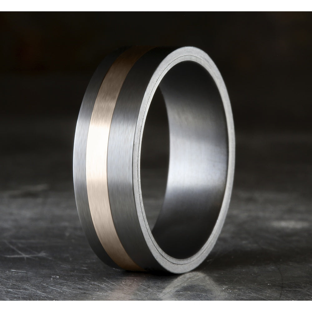The Hero Men's Wedding Band in Tantalum and 14K Rose Gold - 7mm by Ammara Stone