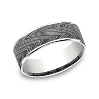 The Herringbone Men's Wedding Band in 14K White Gold and Darkened Tantalum - 7.5mm Width by Ammara Stone