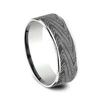 The Herringbone Men's Wedding Band in 14K White Gold and Darkened Tantalum - 7.5mm Width by Ammara Stone