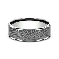 The Herringbone Men's Wedding Band in 14K White Gold and Darkened Tantalum - 7.5mm Width by Ammara Stone