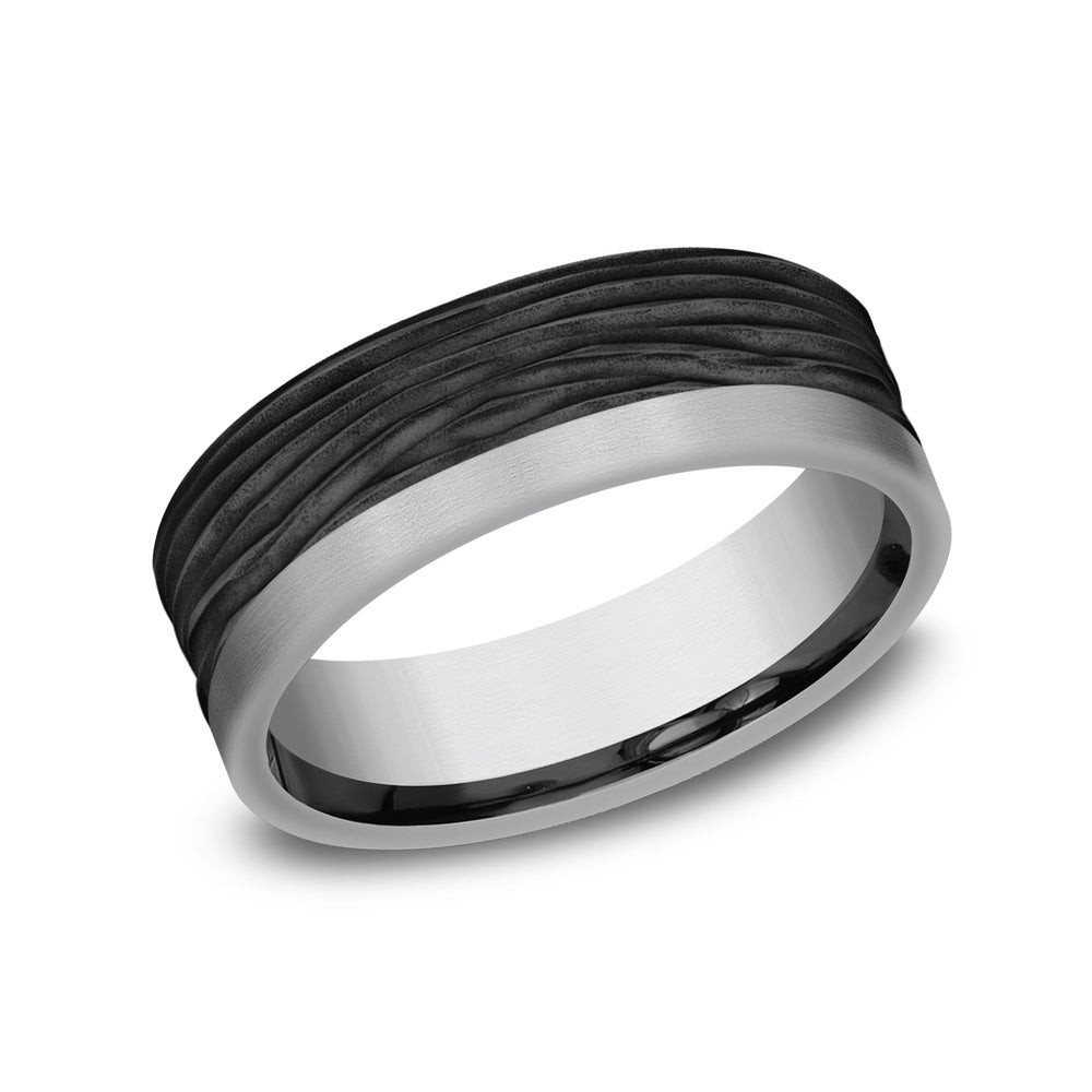 The Hickory Men's Wedding Band in Grey Tantalum and Black Titanium - 7mm Width by Tantalum