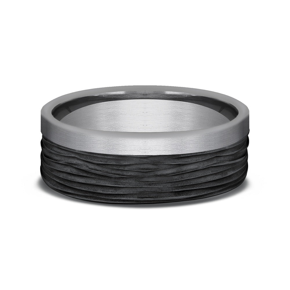 The Hickory Men's Wedding Band in Grey Tantalum and Black Titanium - 7mm Width by Tantalum