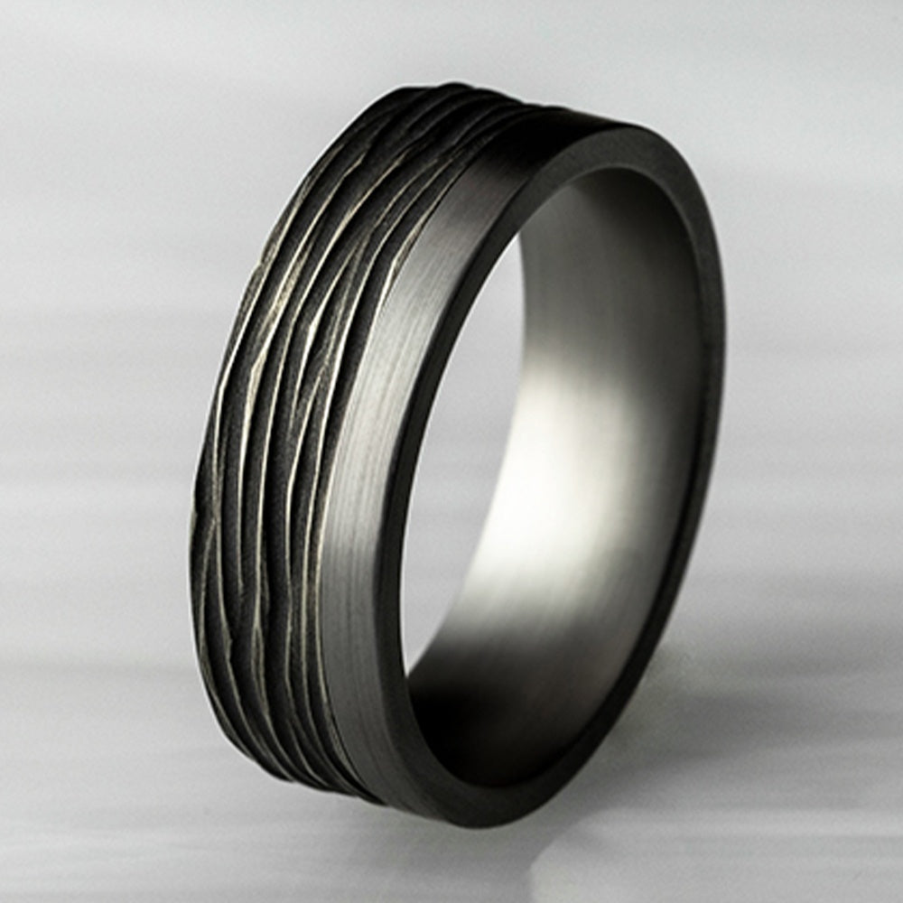 The Hickory Men's Wedding Band in Grey Tantalum and Black Titanium - 7mm Width by Tantalum