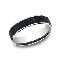 The Hollow Men's Wedding Band in 14K White Gold and Forged Carbon Fiber - 5.5mm Width by Ammara Stone