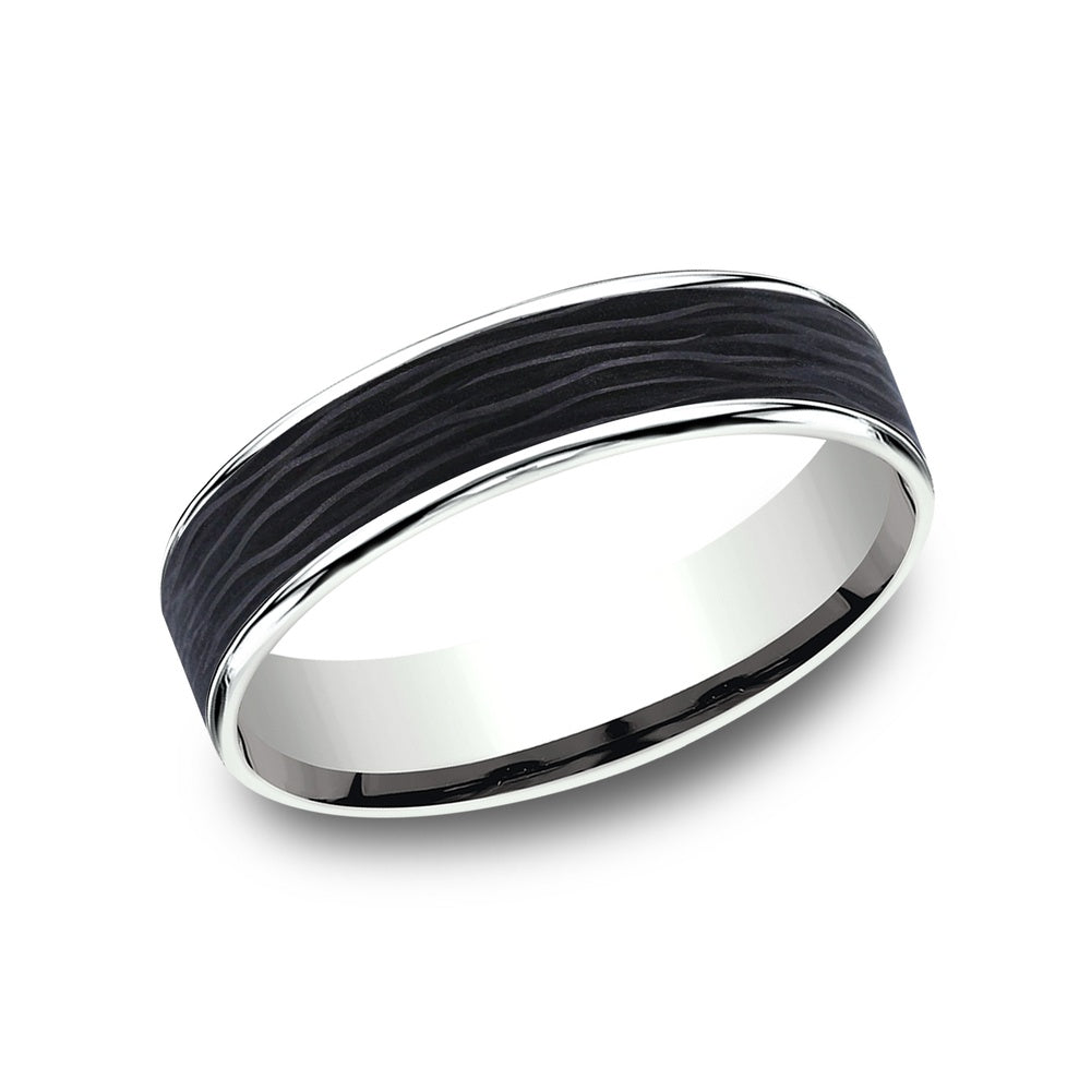 The Hollow Men's Wedding Band in 14K White Gold and Forged Carbon Fiber - 5.5mm Width by Ammara Stone
