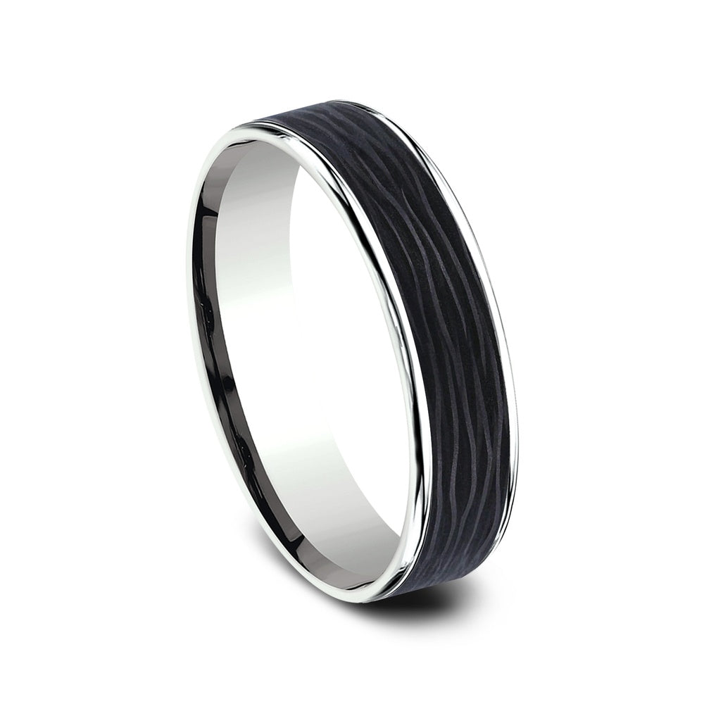 The Hollow Men's Wedding Band in 14K White Gold and Forged Carbon Fiber - 5.5mm Width by Ammara Stone
