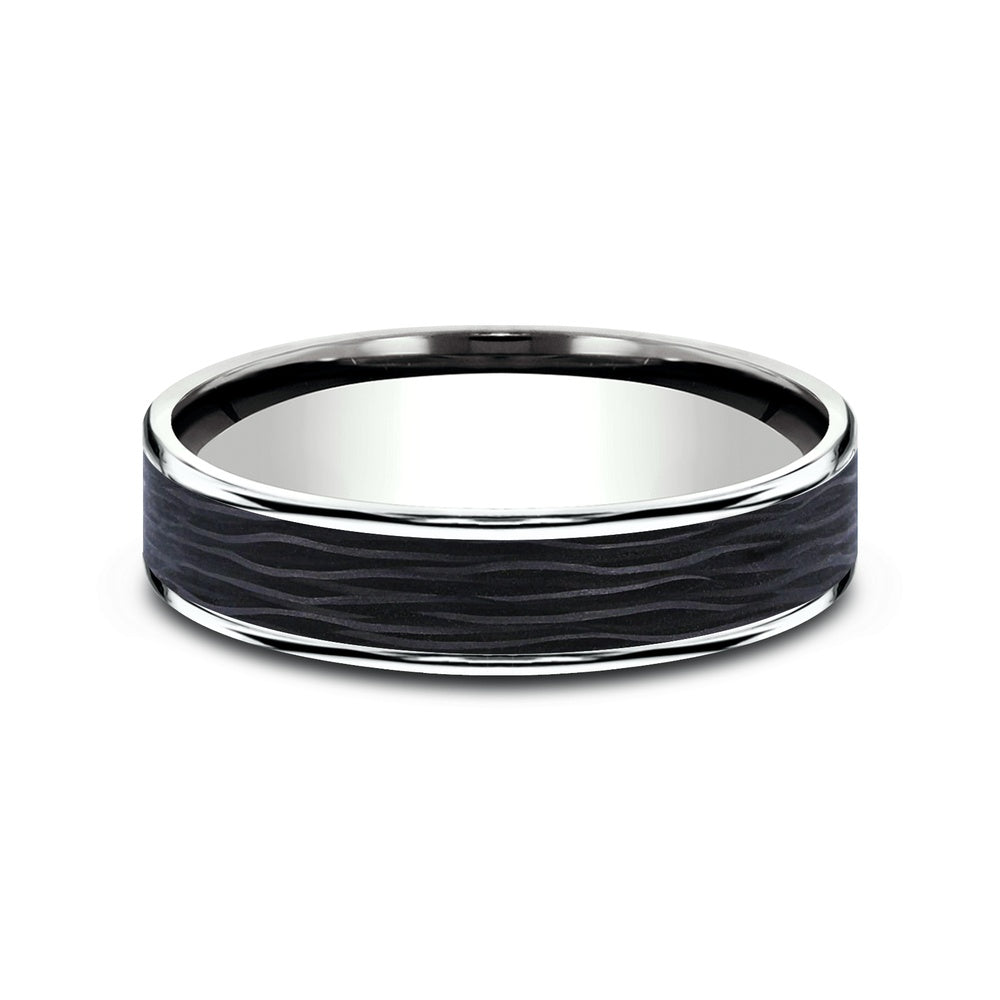 The Hollow Men's Wedding Band in 14K White Gold and Forged Carbon Fiber - 5.5mm Width by Ammara Stone