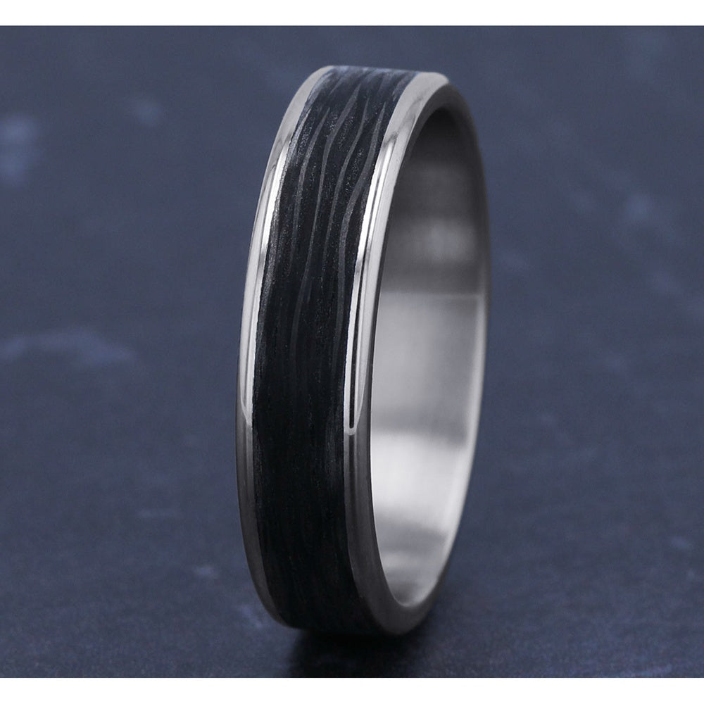 The Hollow Men's Wedding Band in 14K White Gold and Forged Carbon Fiber - 5.5mm Width by Ammara Stone