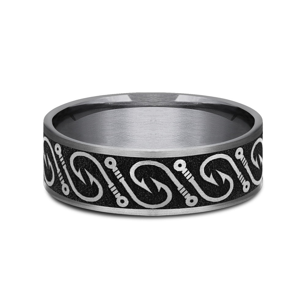 The Hook Men's Wedding Band in Grey Tantalum and Grey/Black Titanium - 7.5mm Width by Brook and Branch