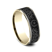 The Horseshoe Script Men's Wedding Band in 14K Yellow Gold and Grey Tantalum - 7.5mm Width by Brook and Branch