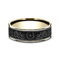 The Horseshoe Script Men's Wedding Band in 14K Yellow Gold and Grey Tantalum - 7.5mm Width by Brook and Branch