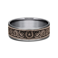 The Horseshoe Script Men's Wedding Band in Grey Tantalum and 14K Rose Gold - 7.5mm Width by Brook and Branch
