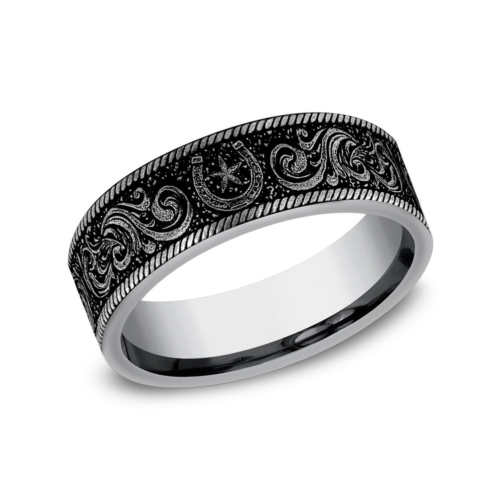 The Horseshoe Script Men's Wedding Band in Tungsten - 7mm Width by Forge