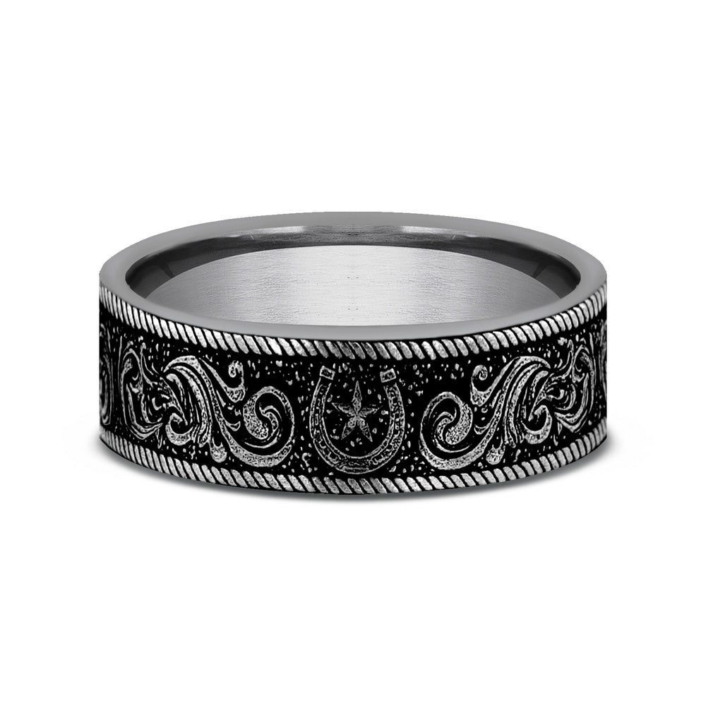 The Horseshoe Script Men's Wedding Band in Tungsten - 7mm Width by Forge