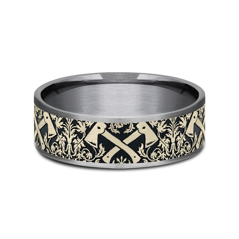 The Hotshot Men's Wedding Band in Grey Tantalum and 14K Yellow Gold - 7.5mm Width by Brook and Branch