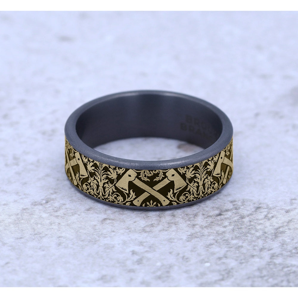 The Hotshot Men's Wedding Band in Grey Tantalum and 14K Yellow Gold - 7.5mm Width by Brook and Branch