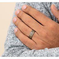 The Hotshot Men's Wedding Band in Grey Tantalum and 14K Yellow Gold - 7.5mm Width by Brook and Branch