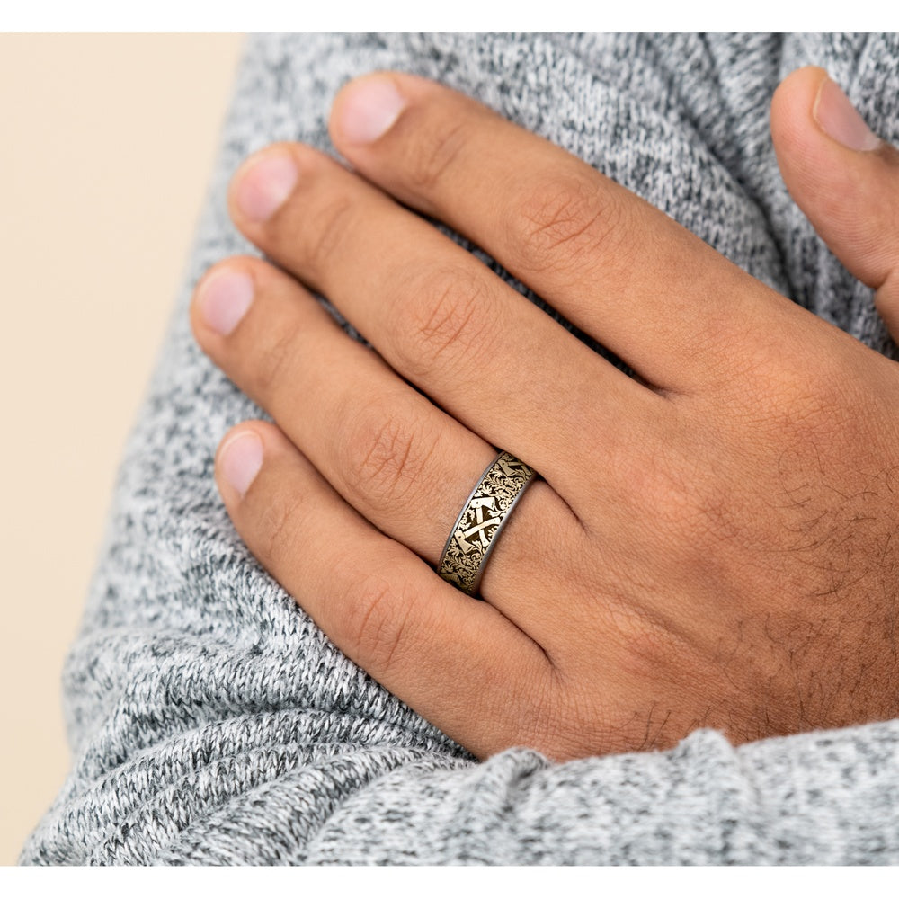 The Hotshot Men's Wedding Band in Grey Tantalum and 14K Yellow Gold - 7.5mm Width by Brook and Branch