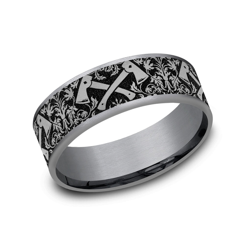 The Hotshot Men's Wedding Band in Grey Tantalum and Grey/Black Titanium - 7.5mm Width by Brook and Branch