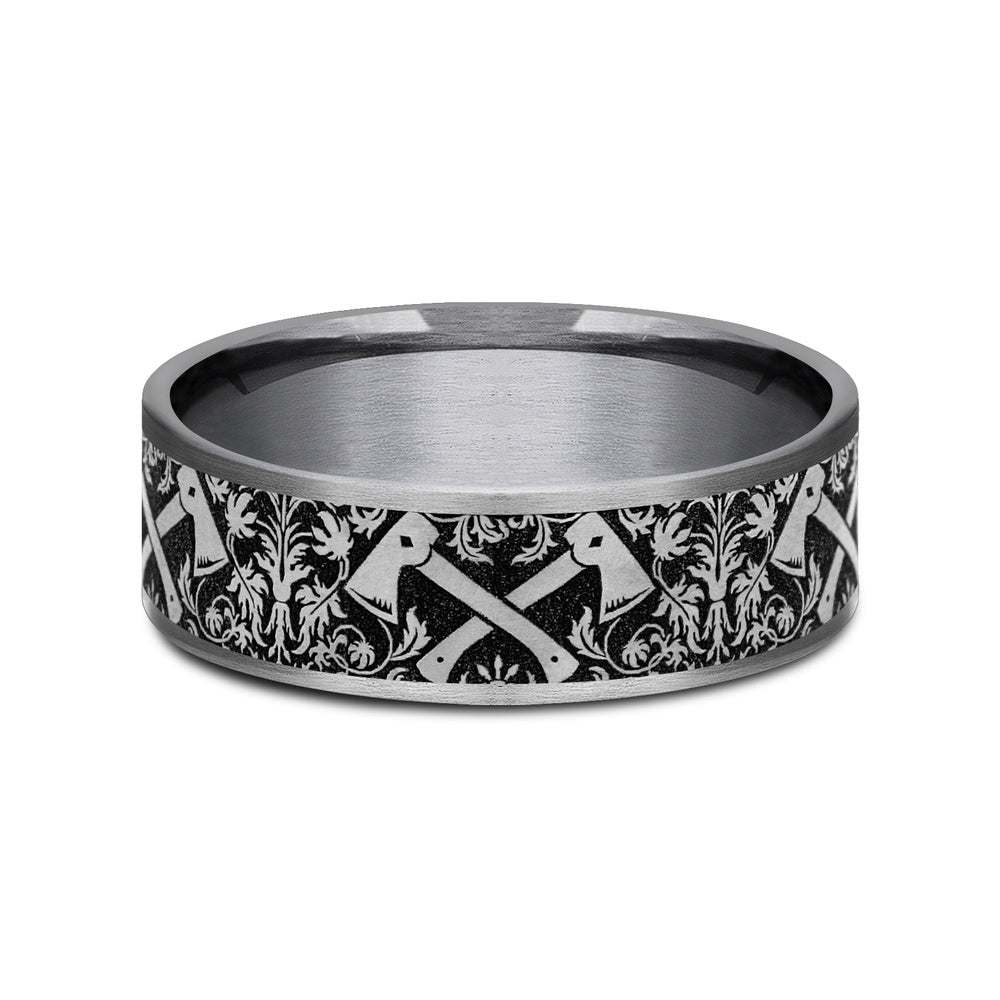 The Hotshot Men's Wedding Band in Grey Tantalum and Grey/Black Titanium - 7.5mm Width by Brook and Branch