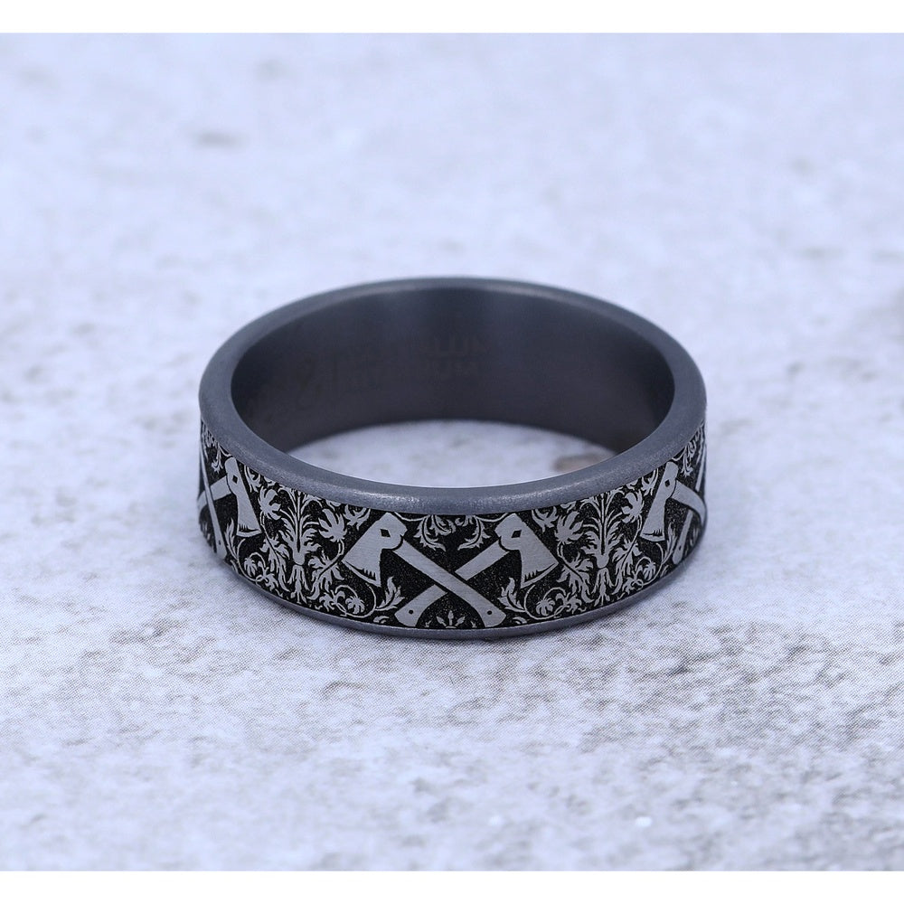 The Hotshot Men's Wedding Band in Grey Tantalum and Grey/Black Titanium - 7.5mm Width by Brook and Branch